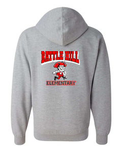 BATTLE HILL ELEMENTARY School ADULT and YOUTH HEATHER GREY HOODED zip-up sweatshirt
