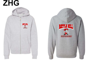 BATTLE HILL ELEMENTARY School ADULT and YOUTH HEATHER GREY HOODED zip-up sweatshirt